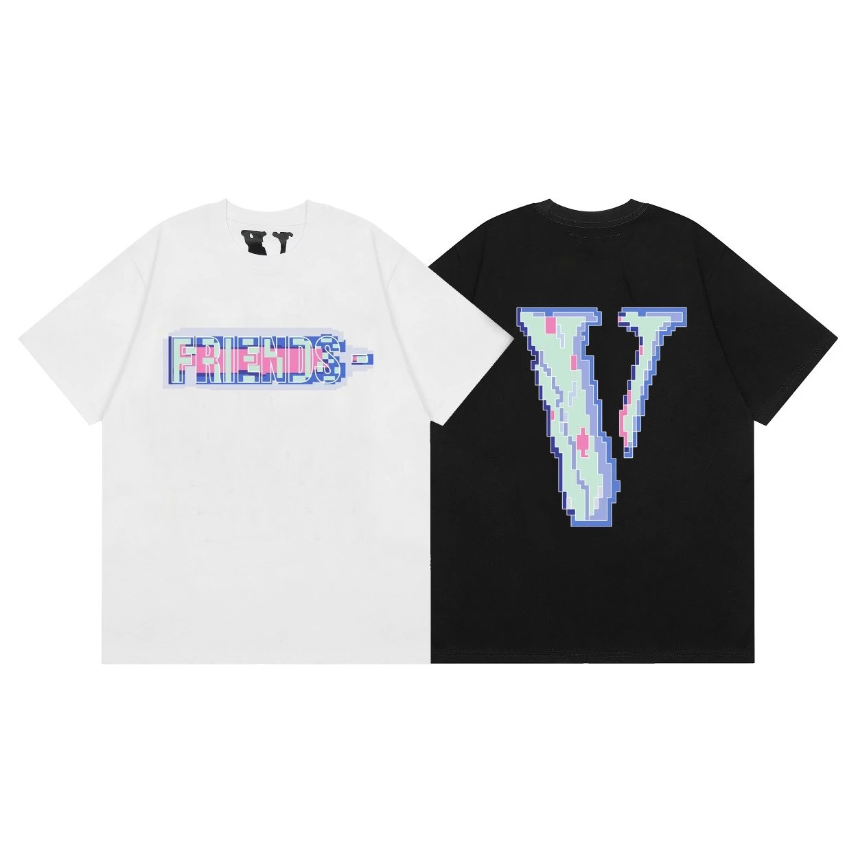 Vlone White Friends Series Pixel Gradient T-Shirt