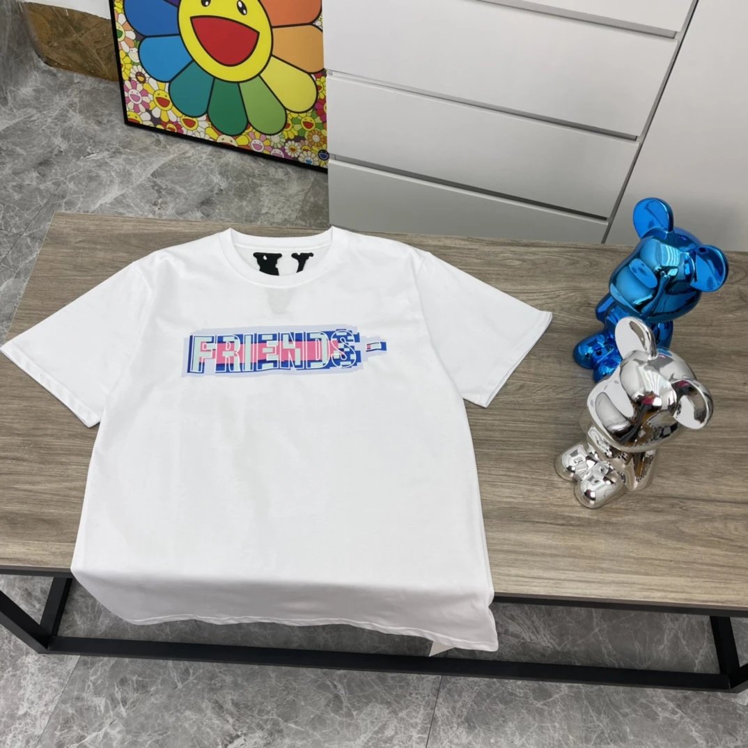 Vlone White Friends Pixel Print Cotton T-Shirt