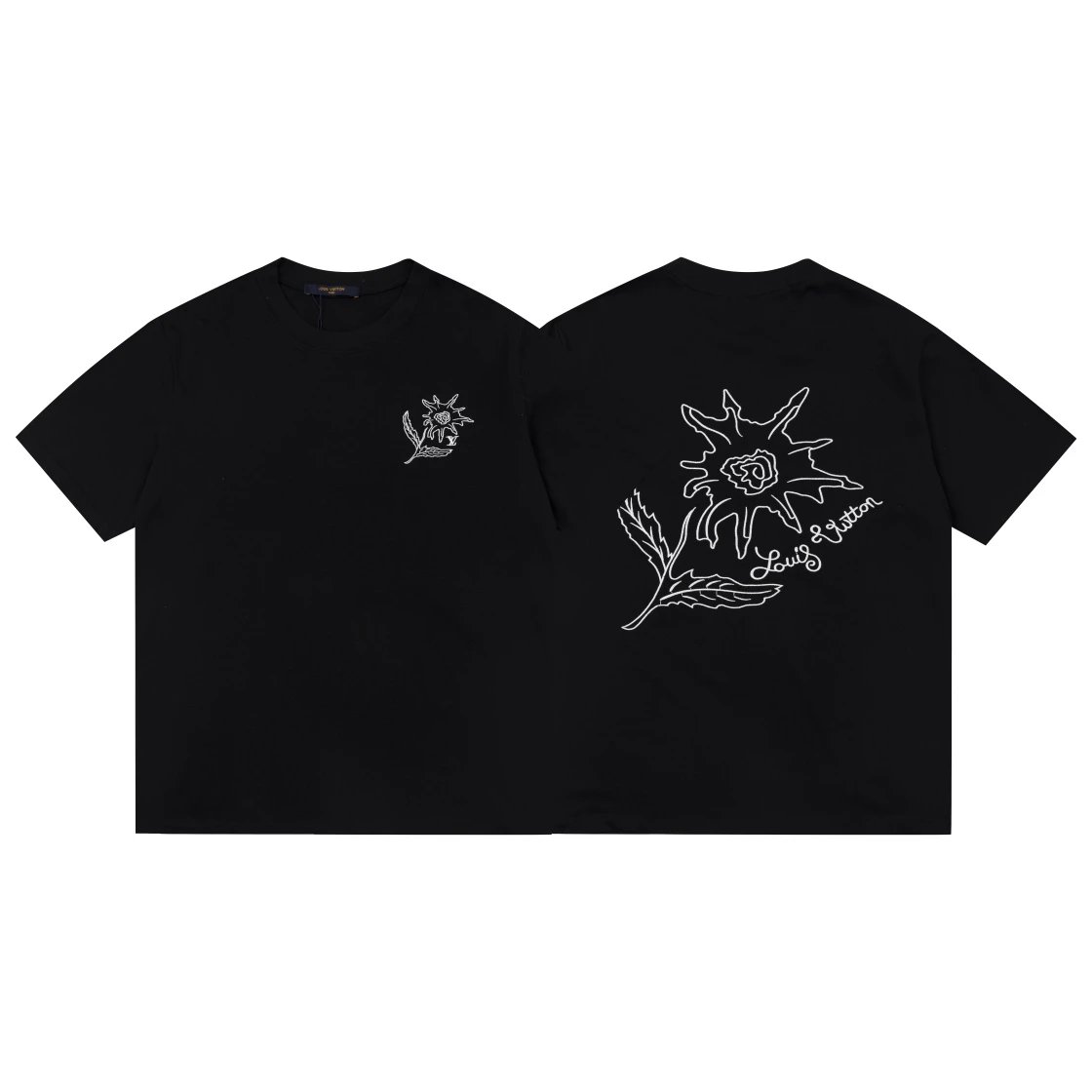 Louis Vuitton Black Floral Logo Cotton Short Sleeve T-Shirt