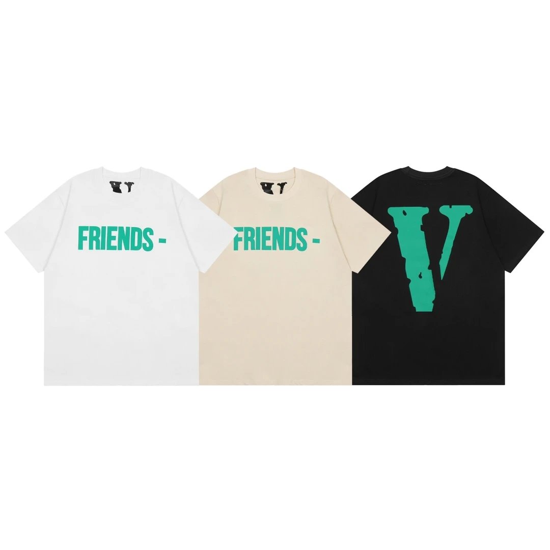 Vlone White FRIENDS Green Print Cotton T-Shirt Streetwear