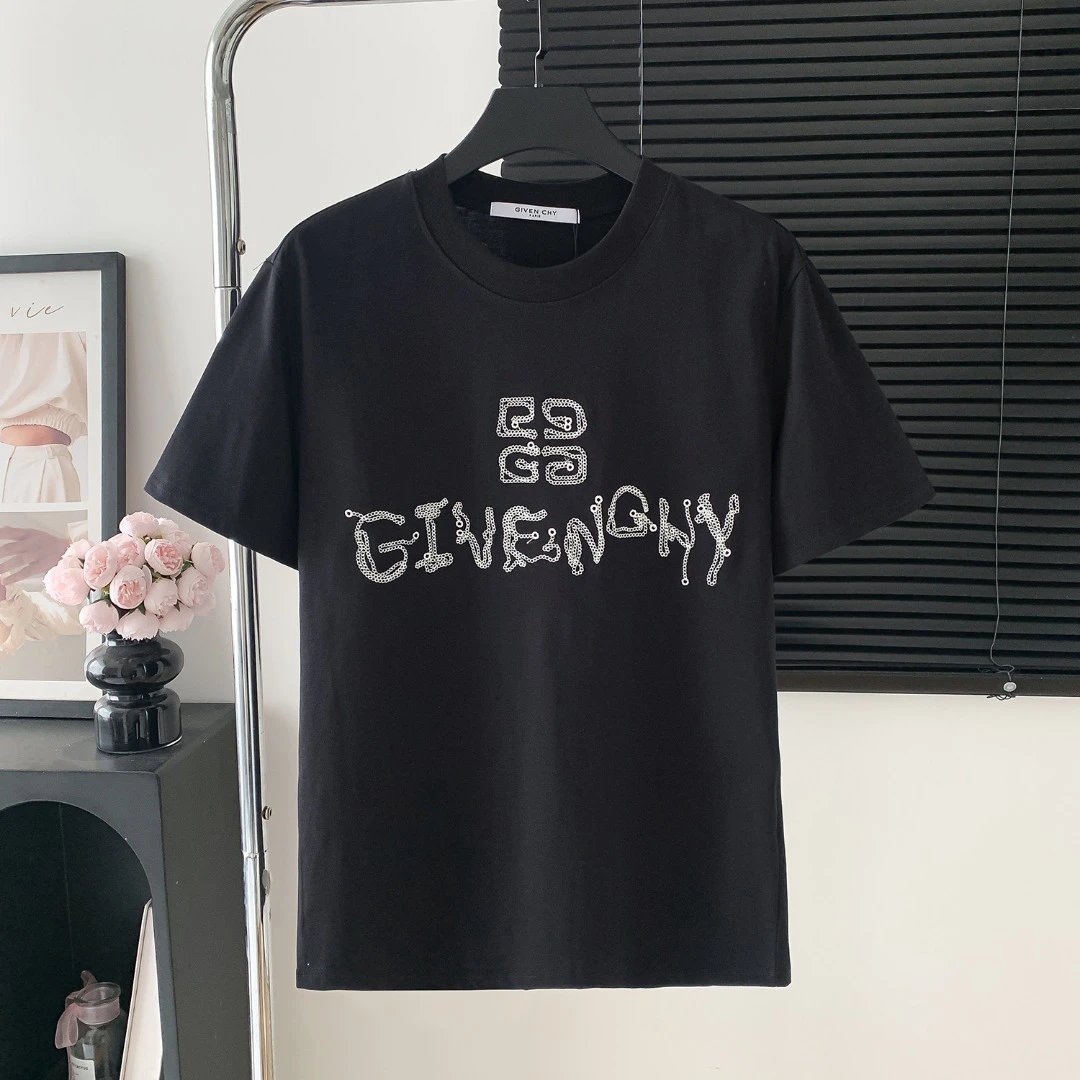 Givenchy Black Rhinestone Logo 4G Cotton Unisex T-Shirt