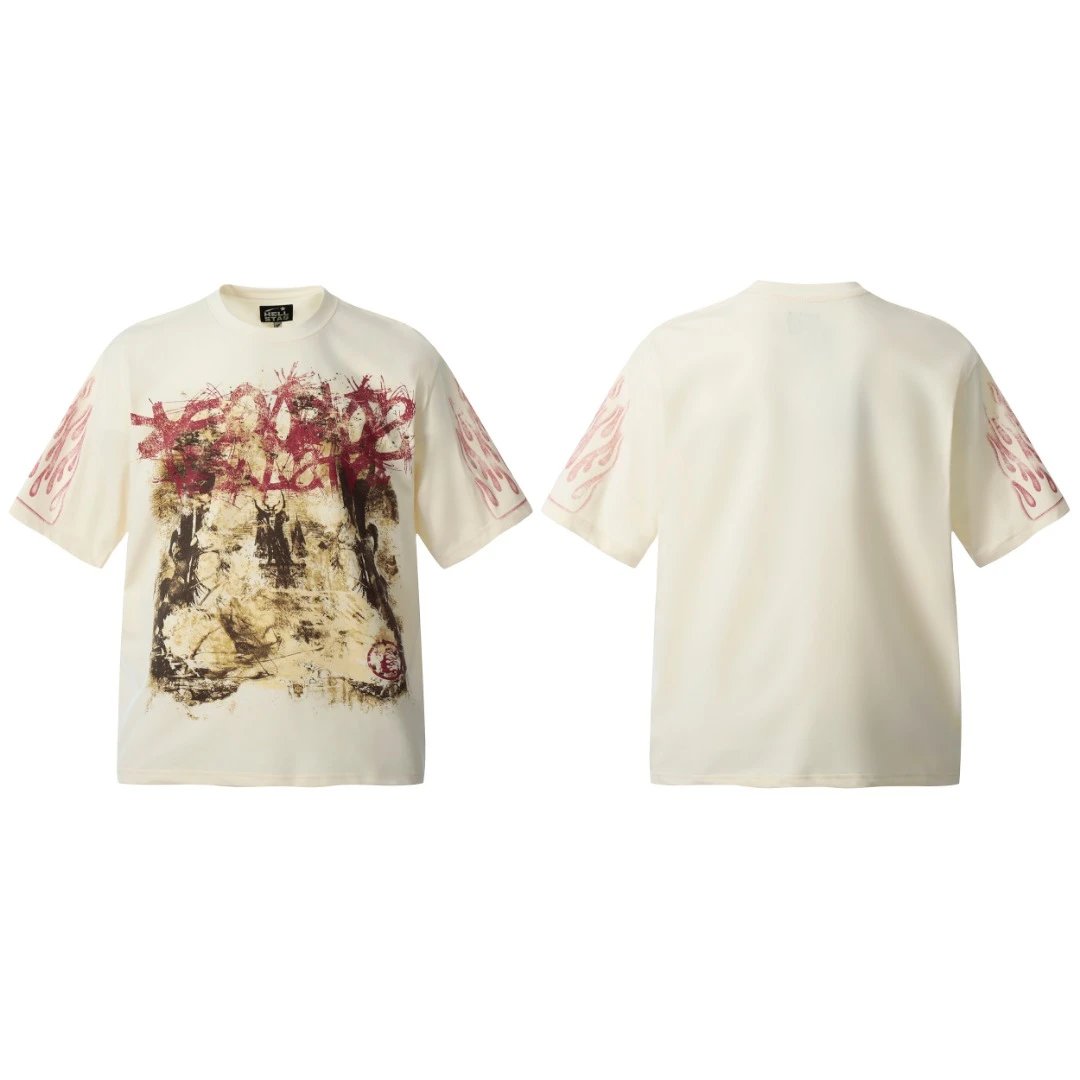 Marine Serre Cream Graffiti Flame Art T-Shirt