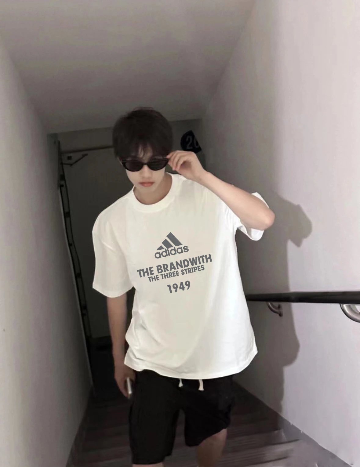 Adidas White Three Stripes 1949 Cotton T-Shirt