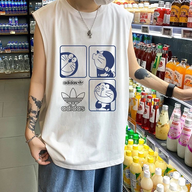 Adidas Doraemon Trefoil White Sleeveless Cotton Tank Top