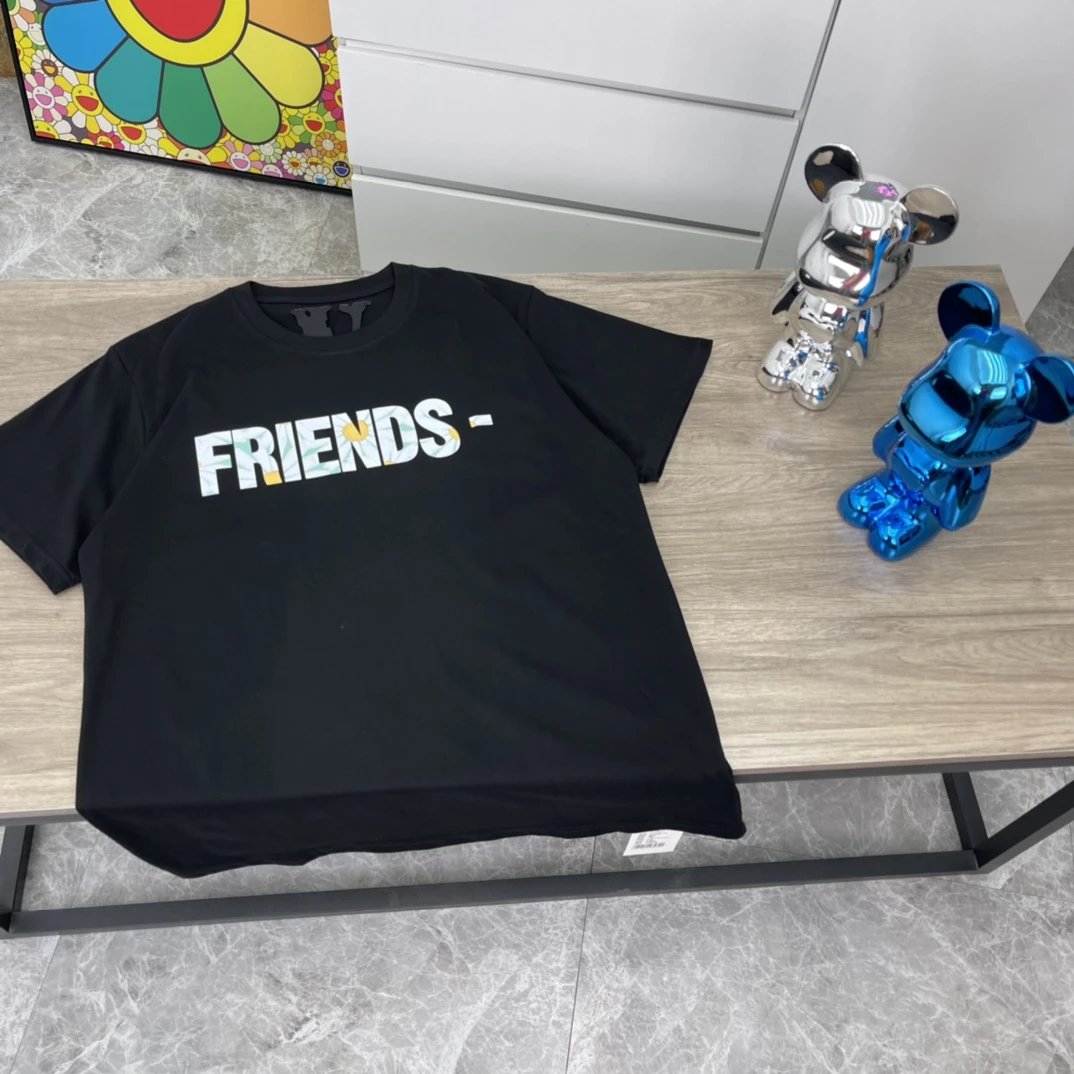 Vlone Black FRIENDS Cotton Street Style T-Shirt