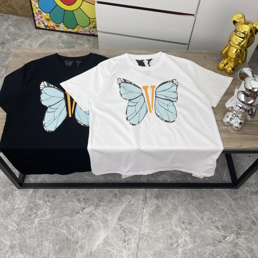 Vlone White Butterfly V Print Cotton Streetwear T-Shirt