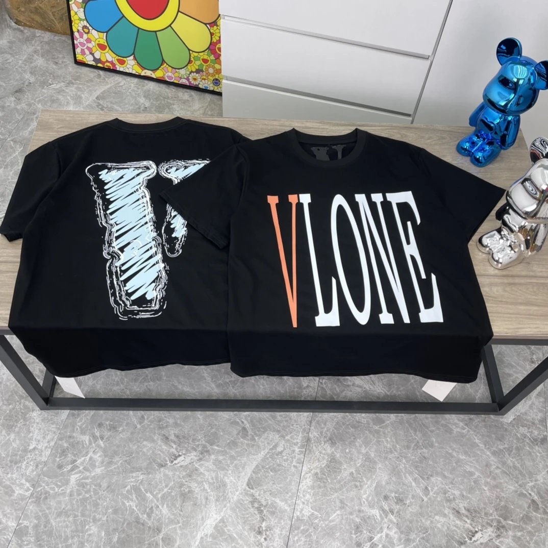 Vlone Black Cotton Graffiti V Logo Streetwear T-Shirt