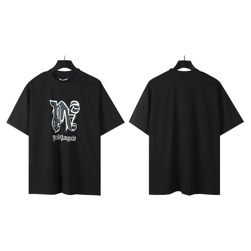 Palm Angels Gothic Logo Black Cotton T-Shirt Unisex Streetwear