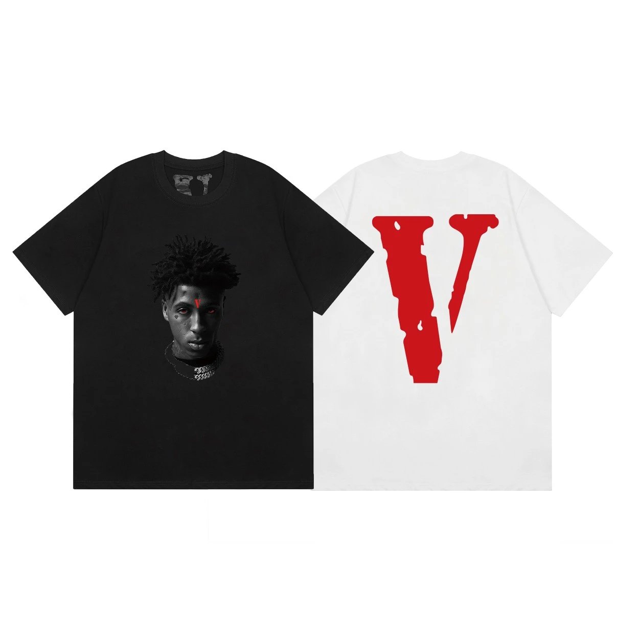 Vlone Black Portrait Graphic Cotton T-Shirt Red Accent