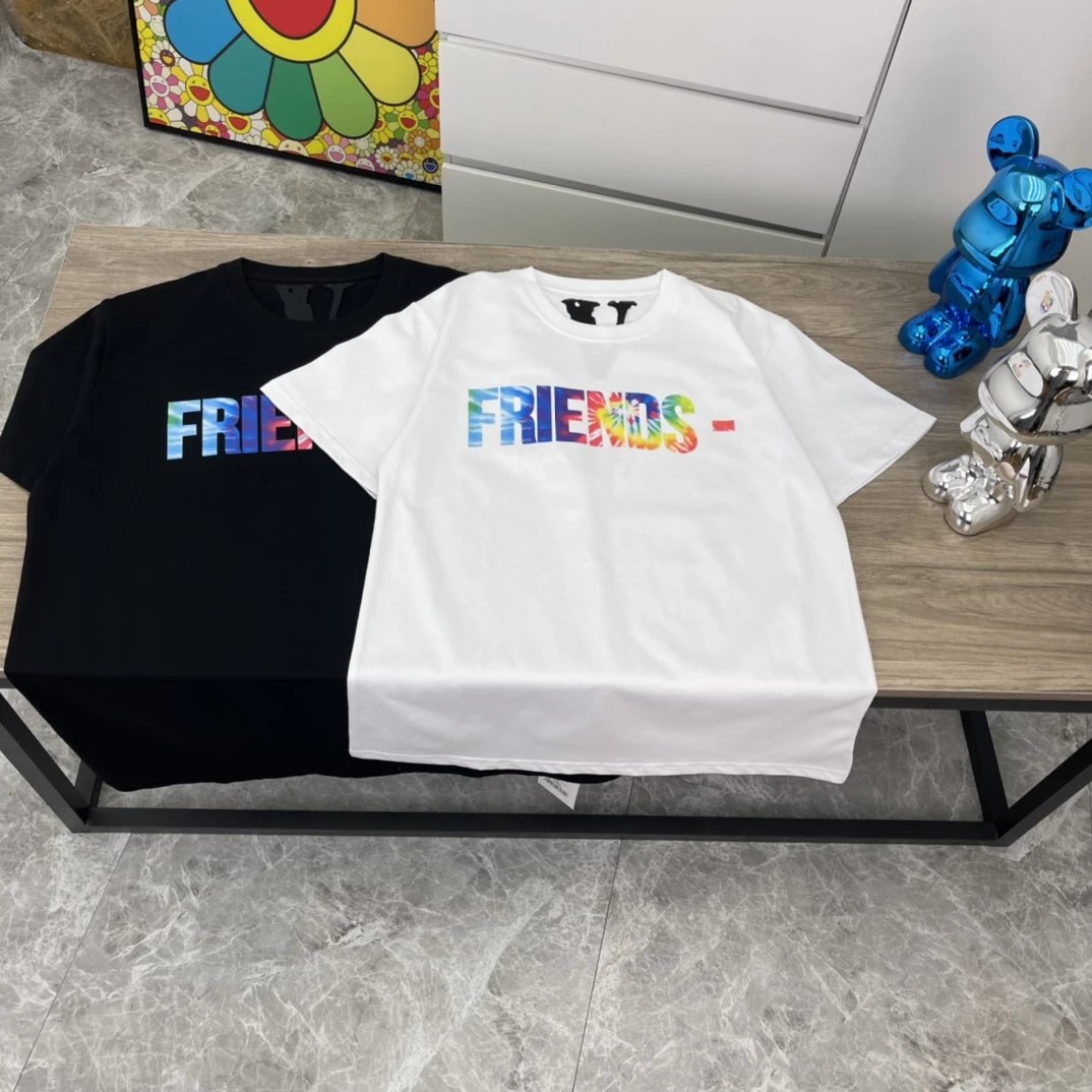 Vlone Friends White Cotton T-Shirt Color Logo Streetwear Tee