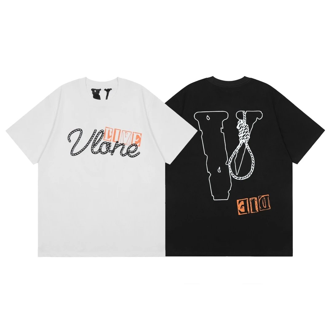 Vlone Black White Split Cotton Streetwear T-Shirt