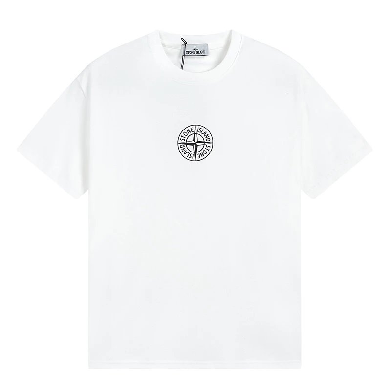 Stone Island White Compass Logo Cotton Crew Neck T-Shirt