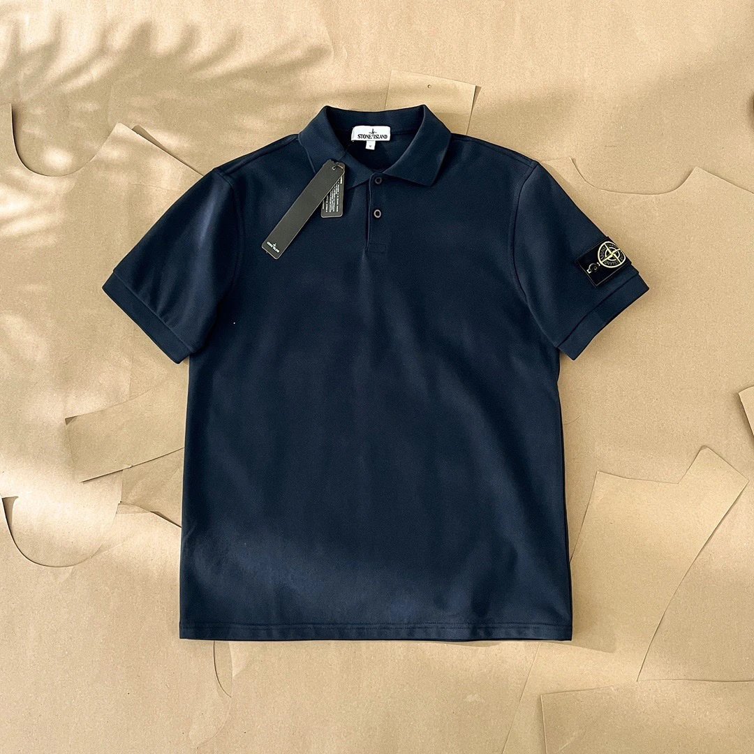 Stone Island Navy Cotton Pique Polo Shirt Unisex
