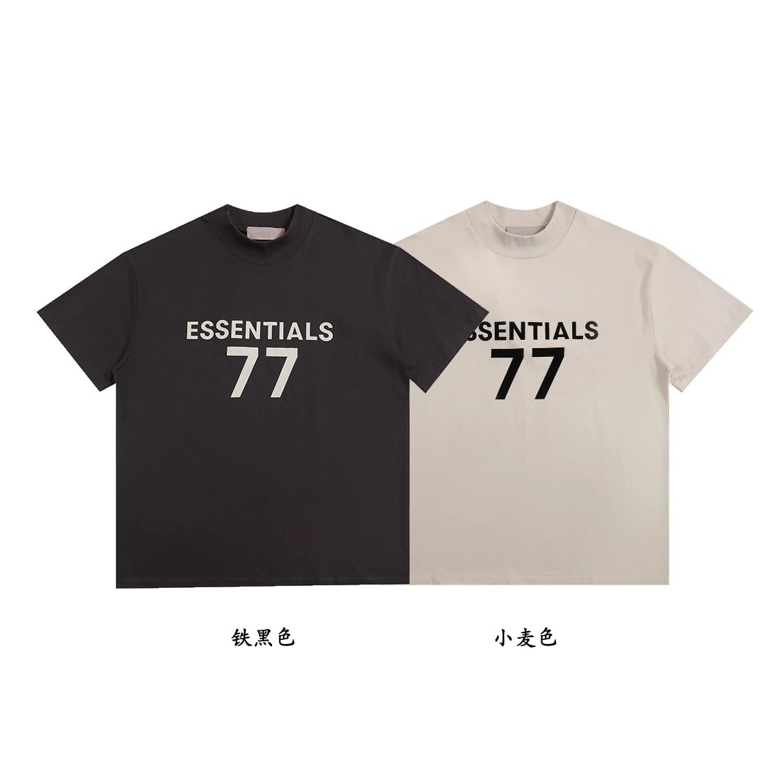 Essentials 77 Iron Black Unisex Drop Shoulder Crew Neck Tee