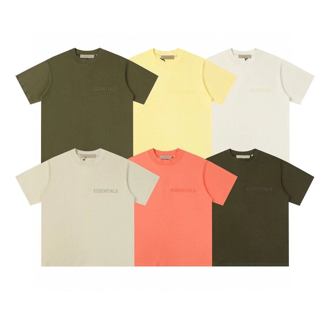 ESSENTIALS Olive Green Embossed Logo Cotton Crew Neck Tee