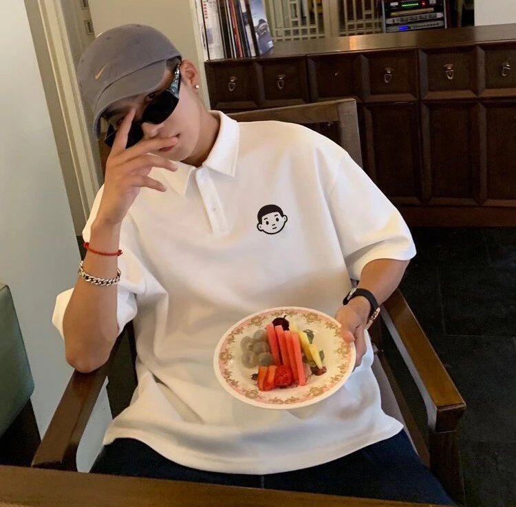 Other White Cartoon Embroidery Cotton Polo Shirt Unisex
