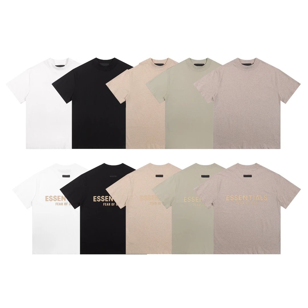 Essentials Beige Cotton Tee Minimal Logo Drop Shoulder