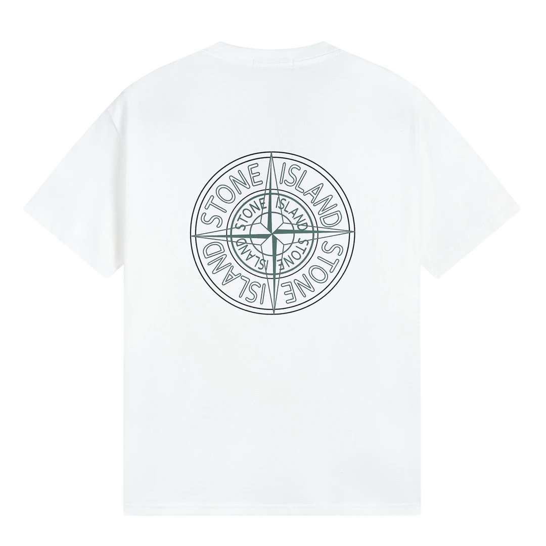 Stone Island White Back Compass Logo Cotton T-Shirt