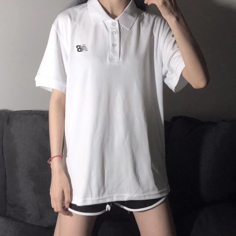New Balance White Short Sleeve Polo Shirt Unisex Casual Tee