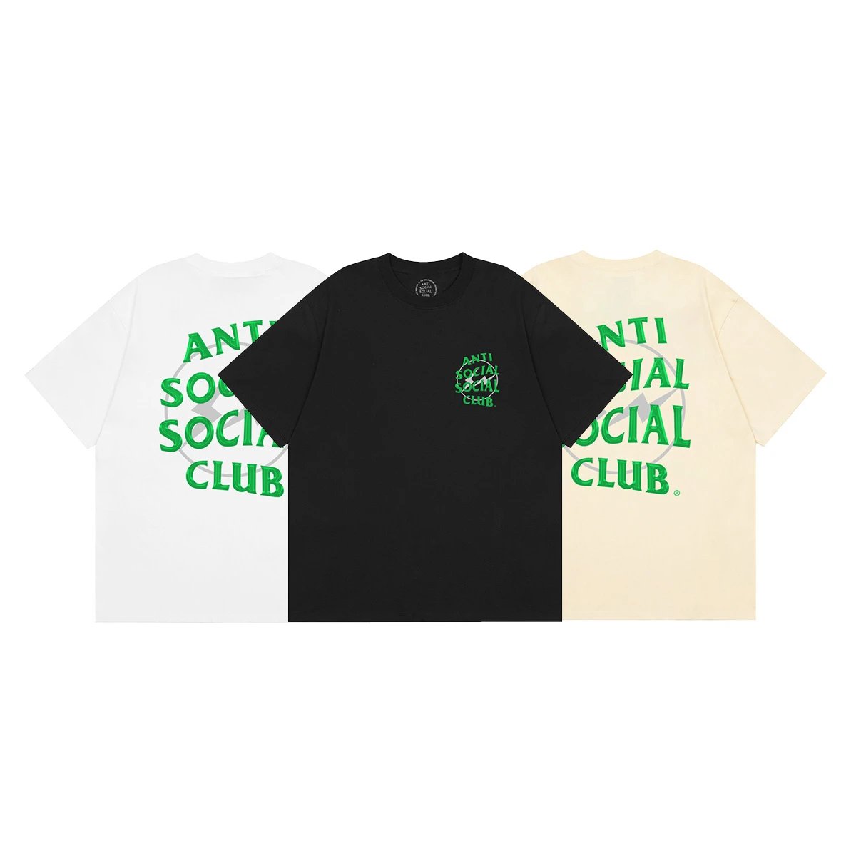 Anti Social Social Club Black Cotton Unisex Tee Green Logo