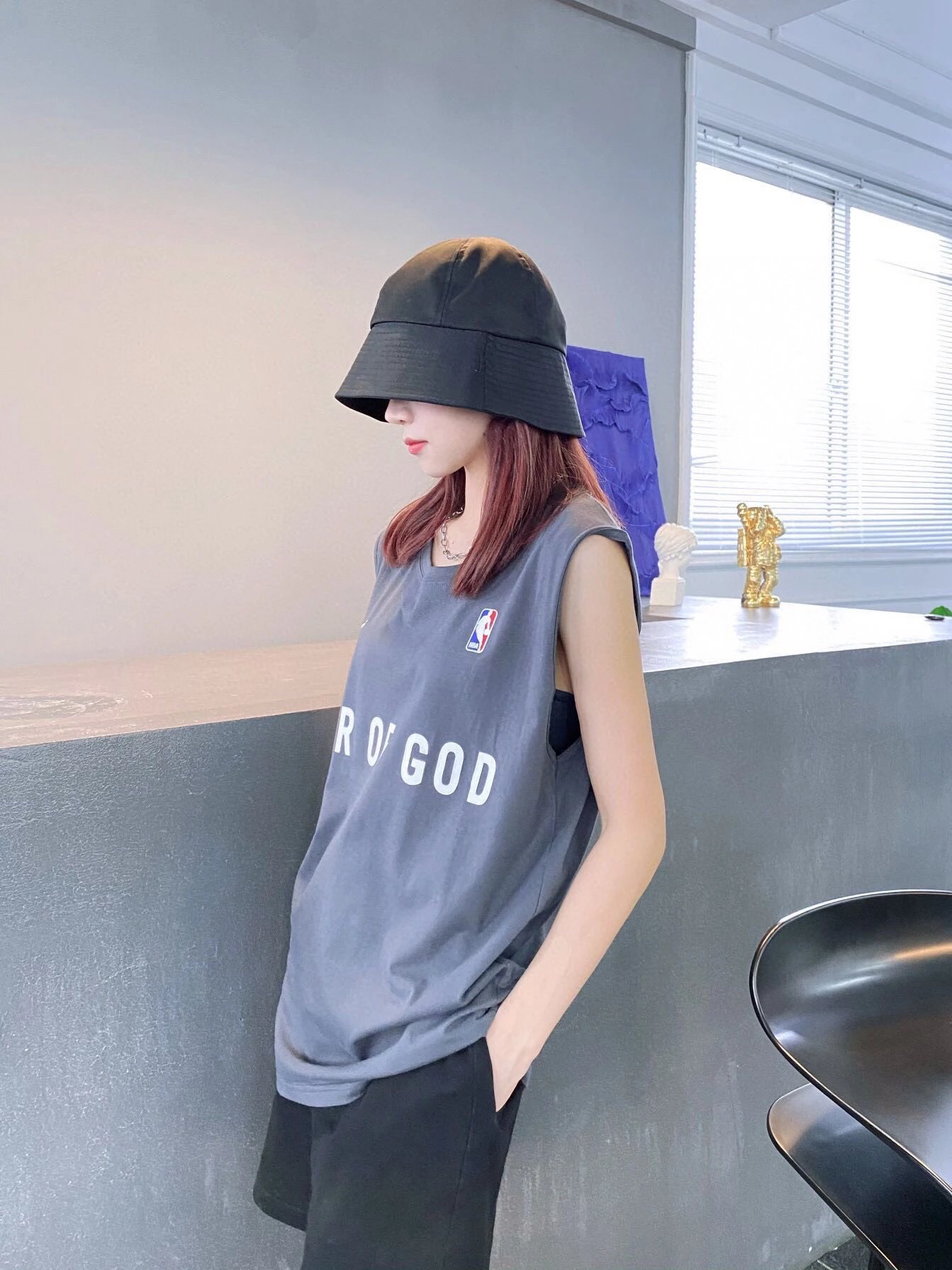 Fear of God NBA Grey Oversized Sleeveless T-Shirt