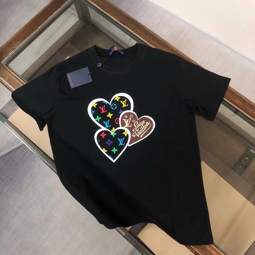 Louis Vuitton Black Monogram Heart Logo Cotton T-Shirt
