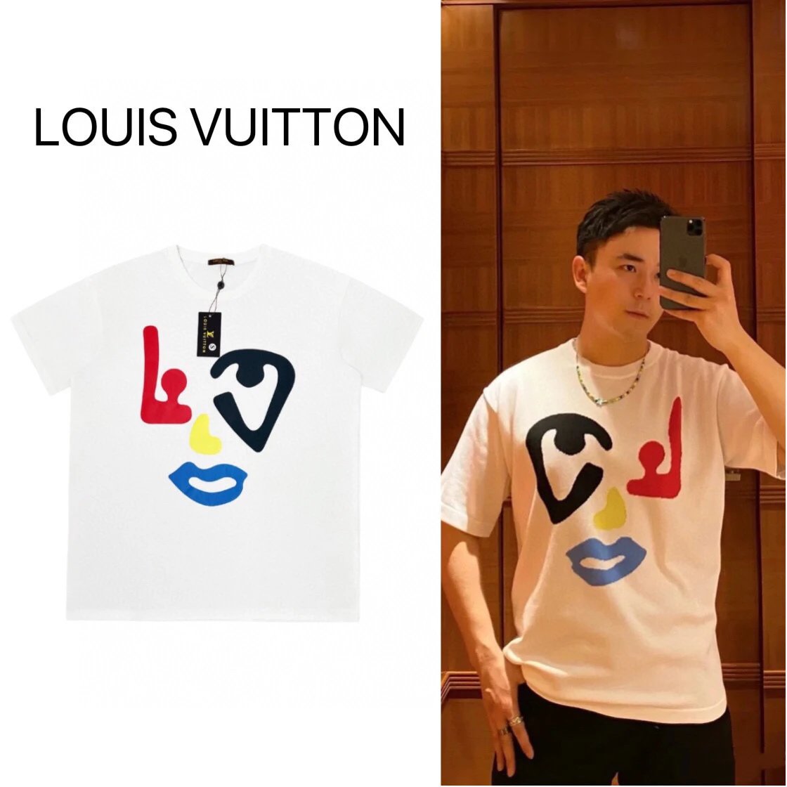 Louis Vuitton White Abstract Face Graphic Cotton T-Shirt