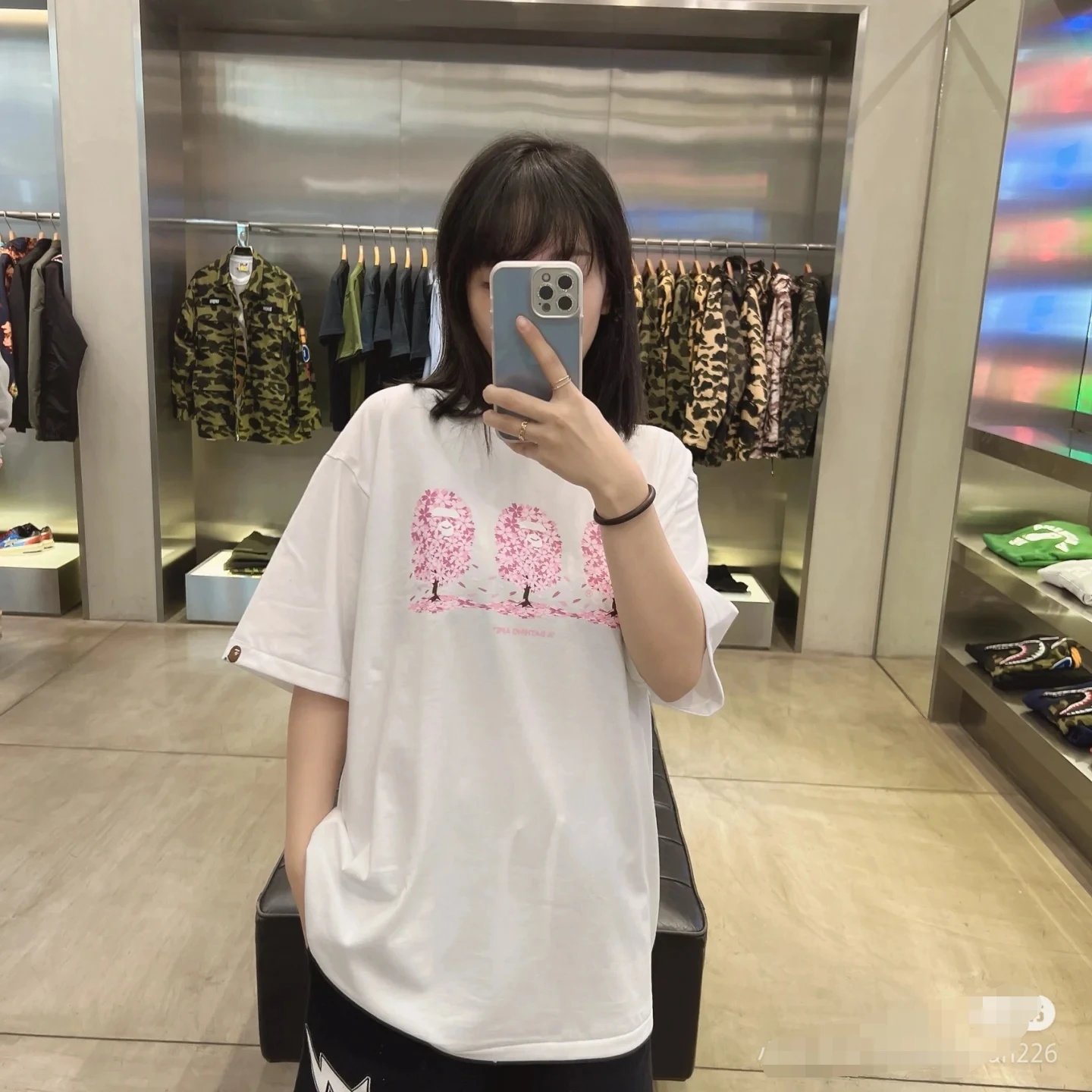 Bape White Sakura Ape Head Cotton T-Shirt Unisex Tee
