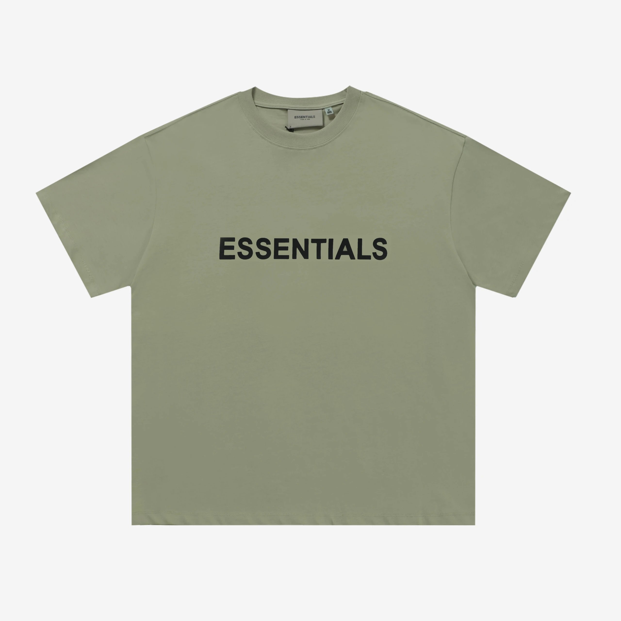 ESSENTIALS Khaki Green Logo Cotton Crew Neck T-Shirt