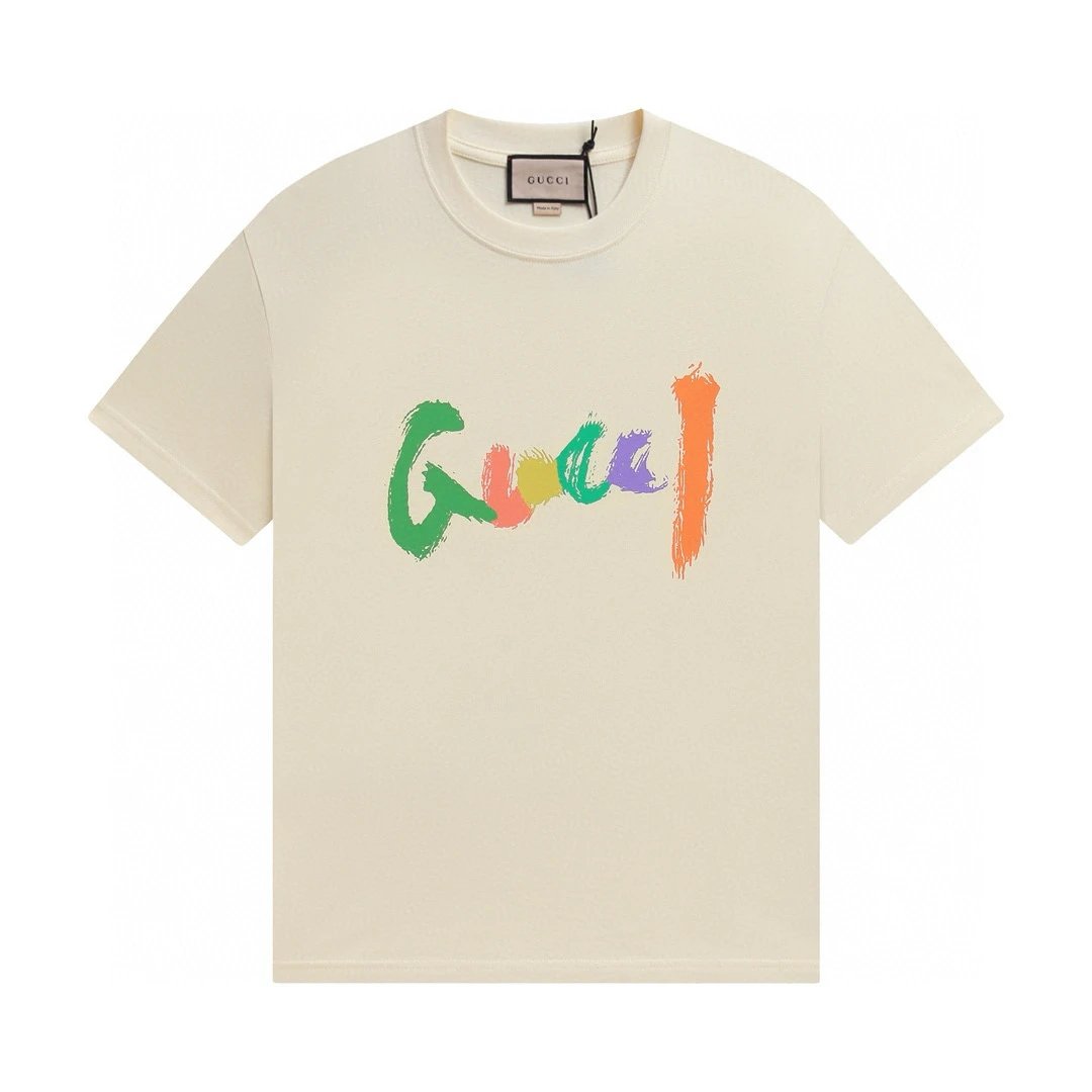 Gucci Off-White Graffiti Logo Cotton Unisex T-Shirt