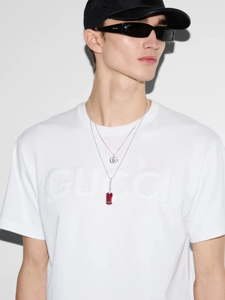 Gucci White Logo Embroidered Unisex Cotton T-Shirt