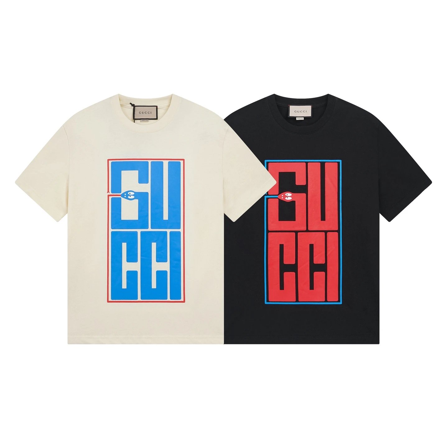 Gucci Off-White Cotton T-Shirt Snake Logo Unisex Top