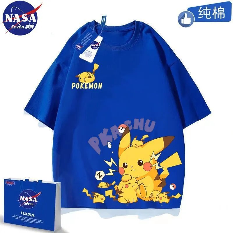 Design NASA x Pokémon Happy Nice Pikachu Blue T-Shirt T-Shirts - 4