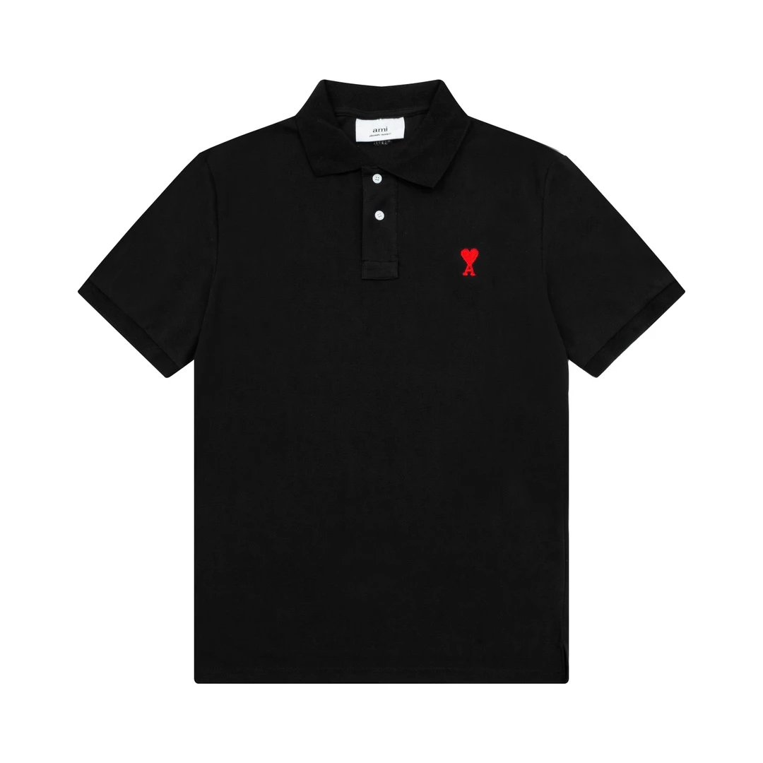 Ami Ami Blue Cotton Heart Embroidered Polo Shirt