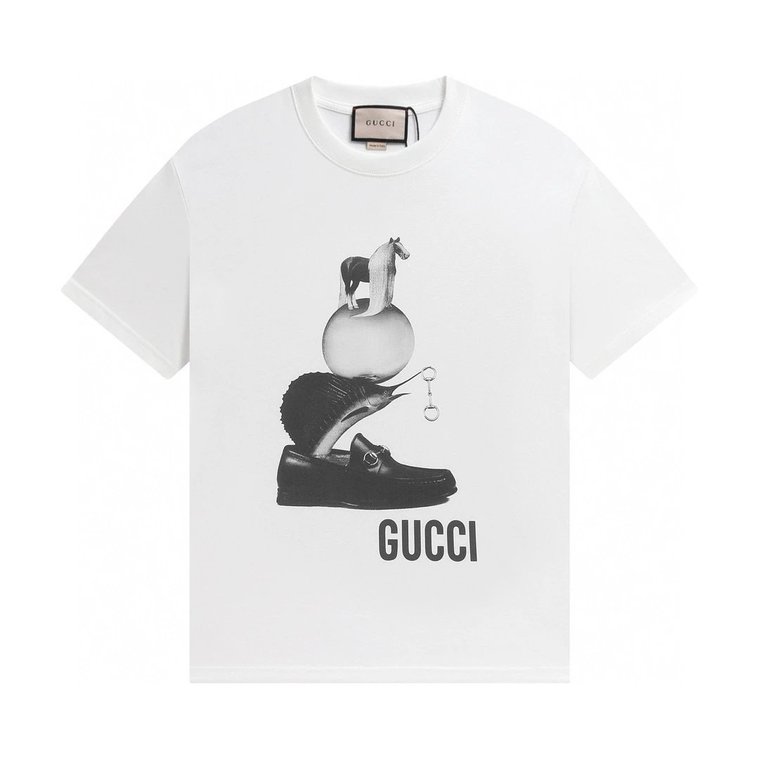 Gucci White Artistic Print Unisex Cotton T-Shirt