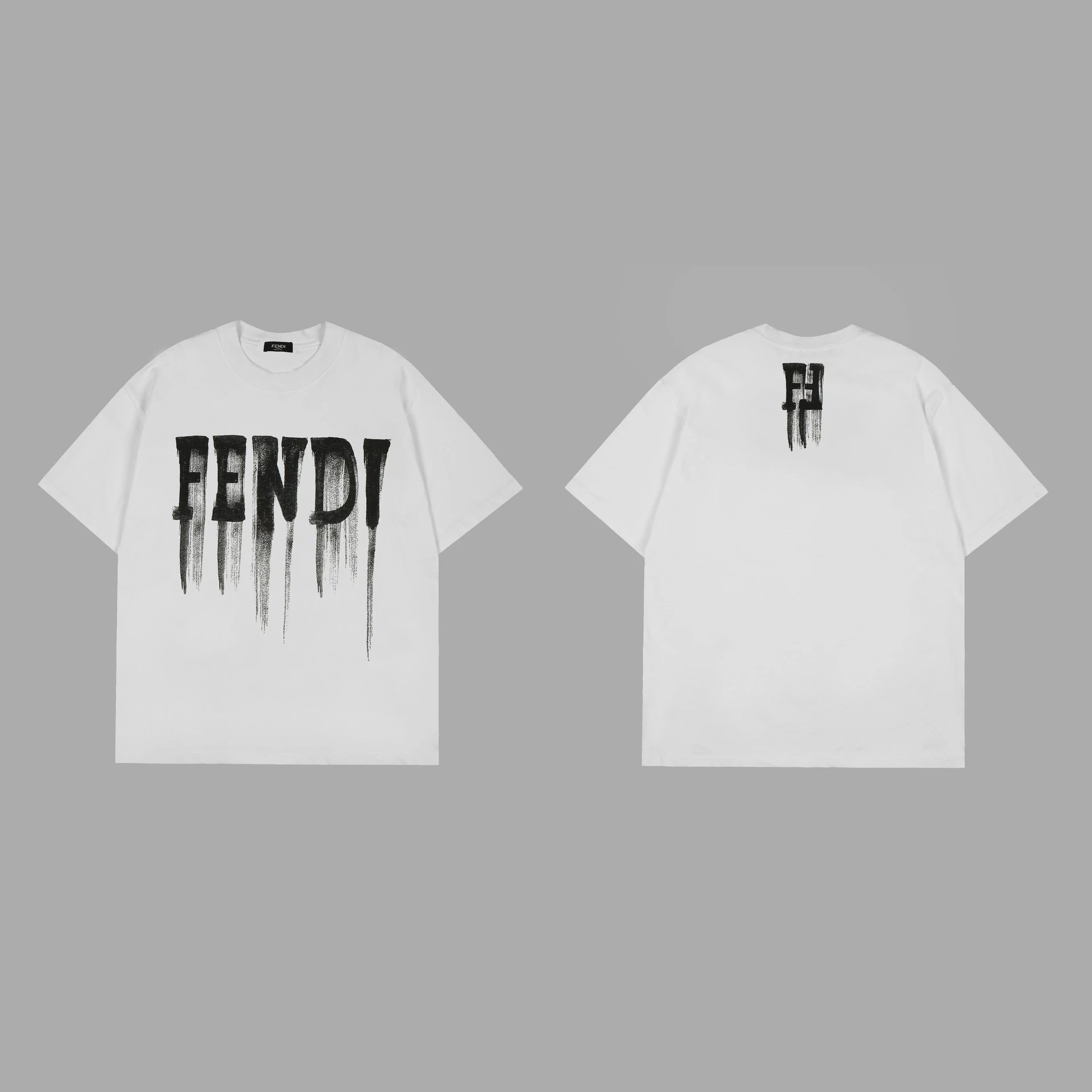 Fendi White Drip Logo Cotton T-Shirt Unisex Streetwear