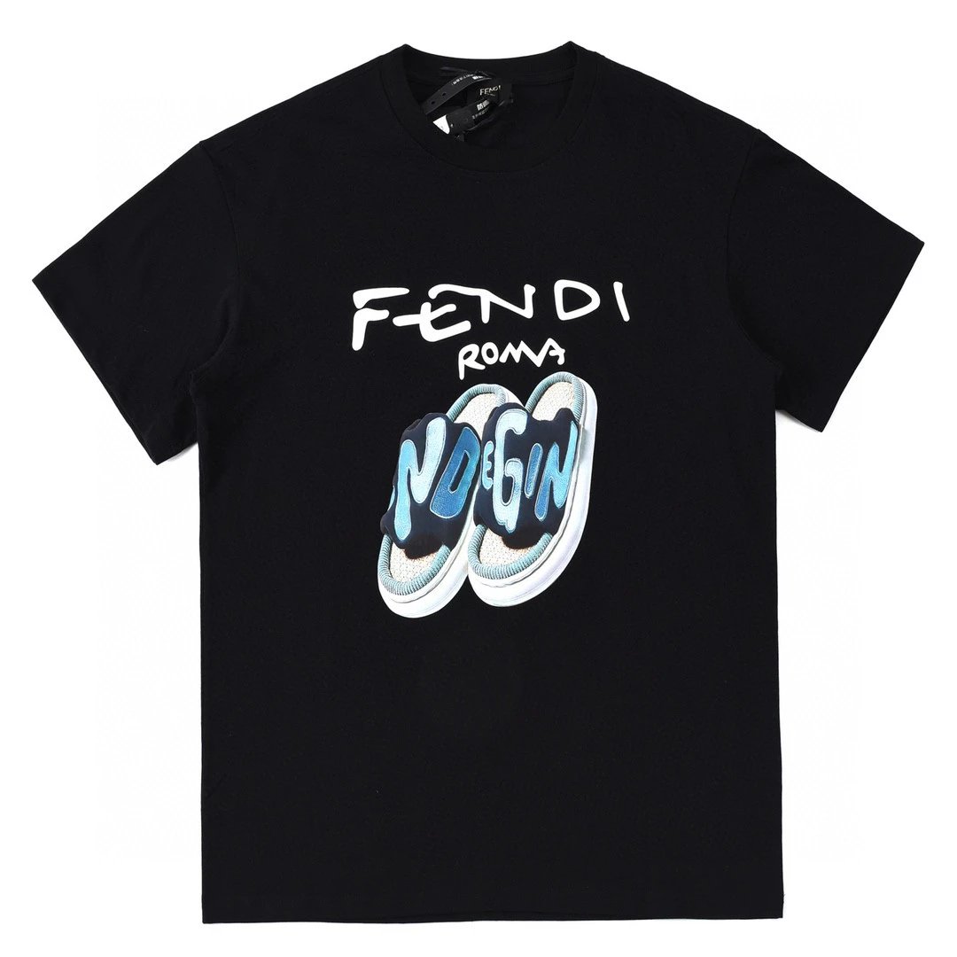 Fendi Roma Graffiti Logo Black Cotton T-Shirt