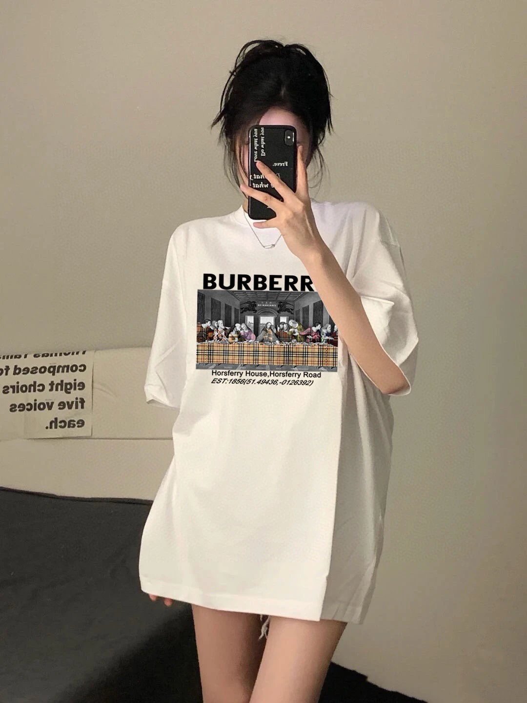 Burberry White Horseferry Logo Oversized Cotton T-Shirt