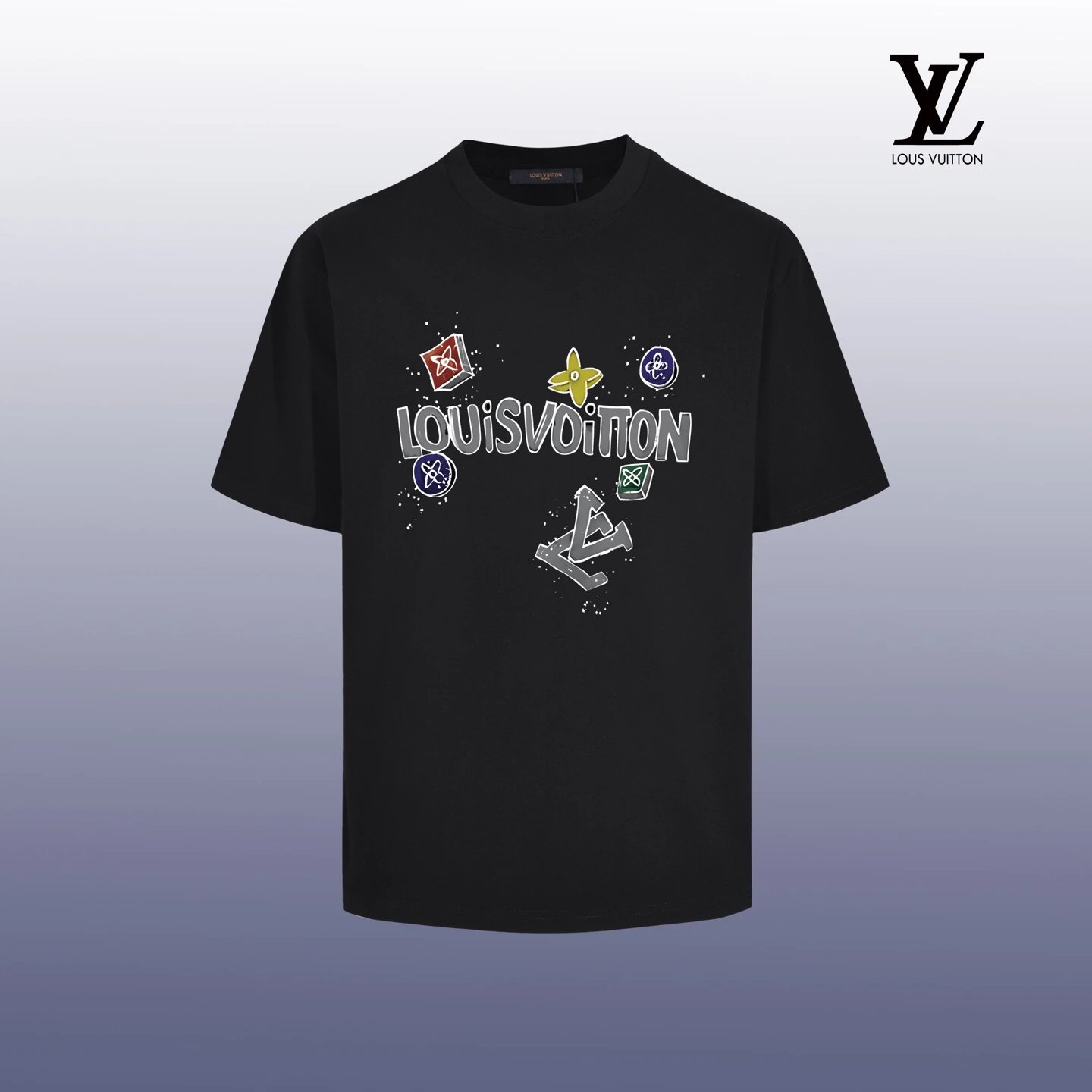 Louis Vuitton Distorted Logo Black T-Shirt and Navy Tote Bag Set - 3