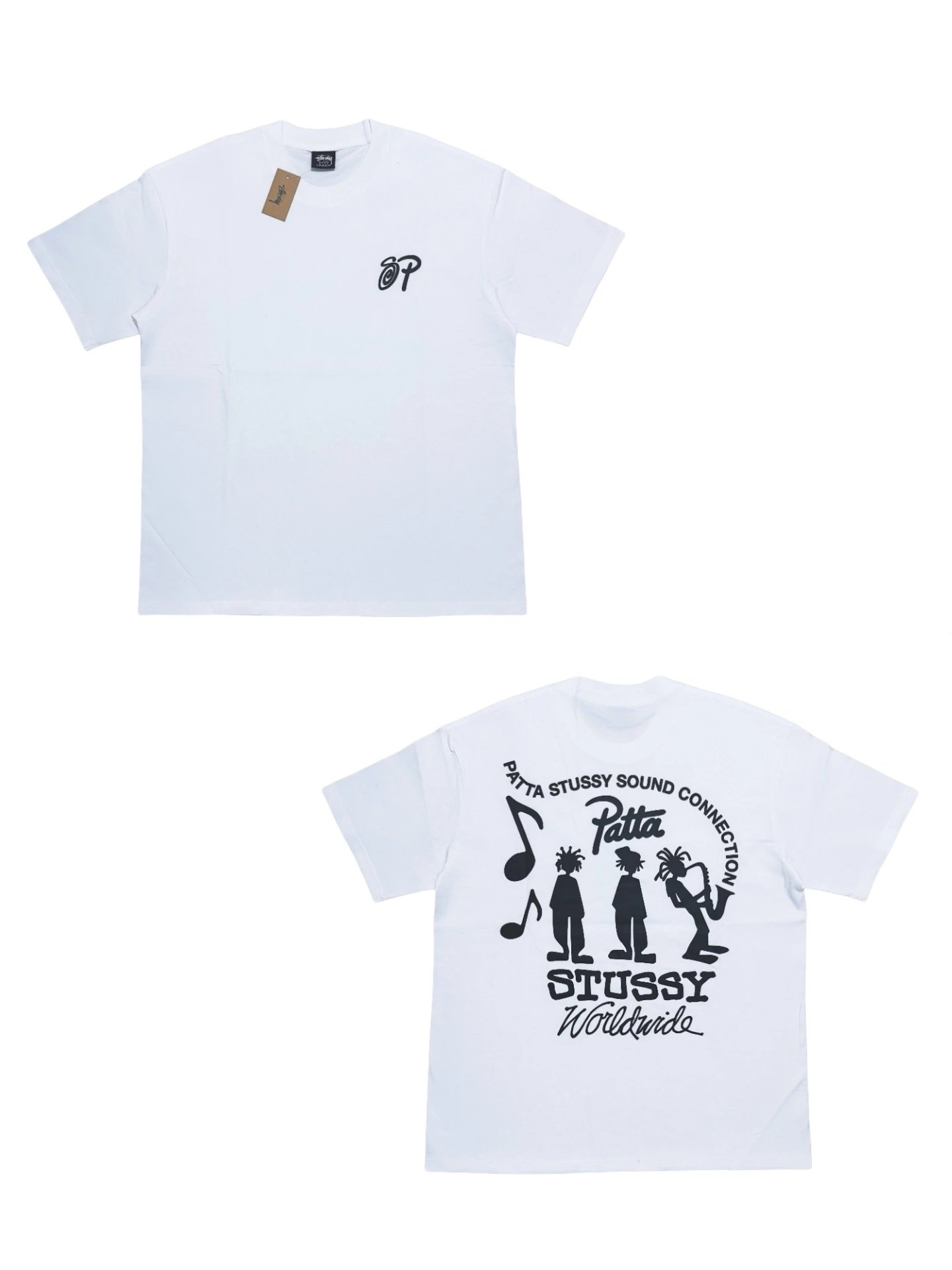 Stussy White Retro Loose Music Graphic T-Shirt
