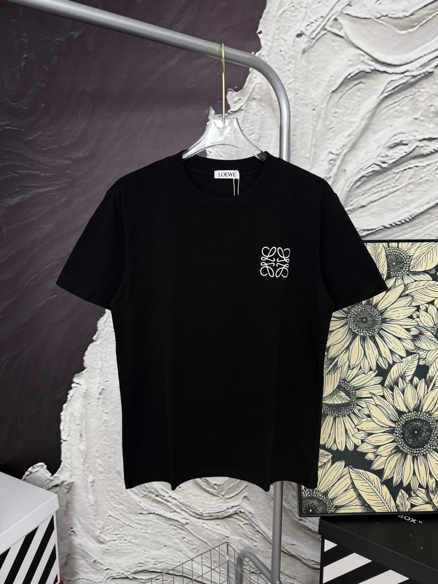 Loewe Black Cotton T-Shirt White Anagram Logo Tee