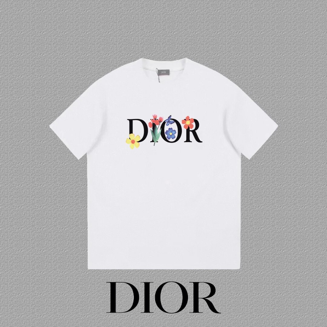 Dior Rainbow Logo Print Beige T-Shirt - 4
