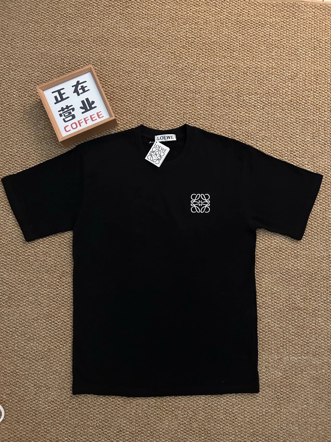 LOEWE Black Cotton Logo T-Shirt Unisex Casual Top