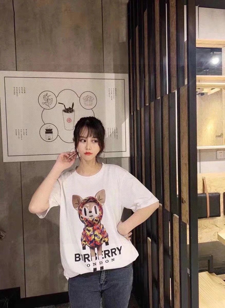 Burberry Women White Deer Graphic Cotton T-Shirt