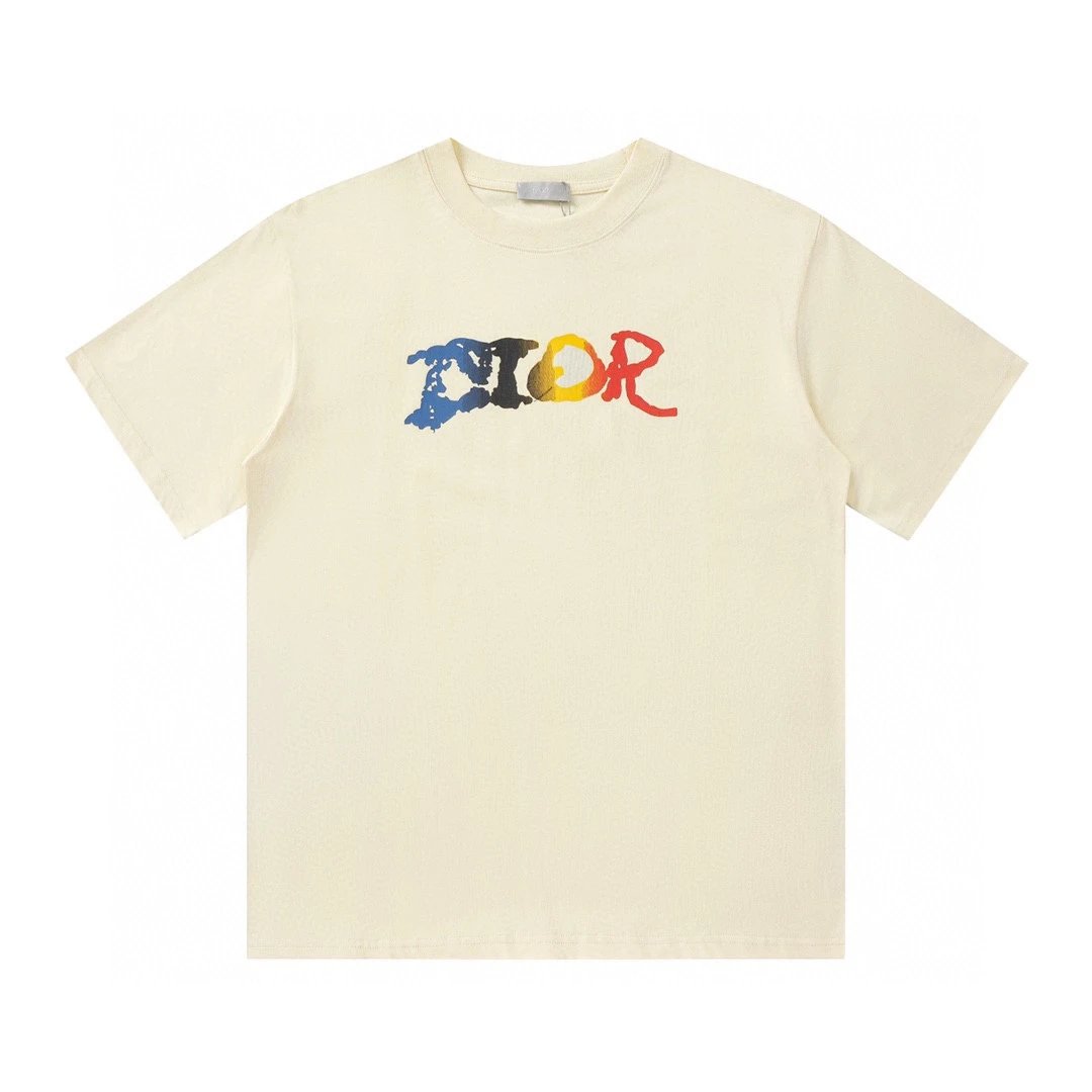 Dior Rainbow Logo Print Beige T-Shirt - 2
