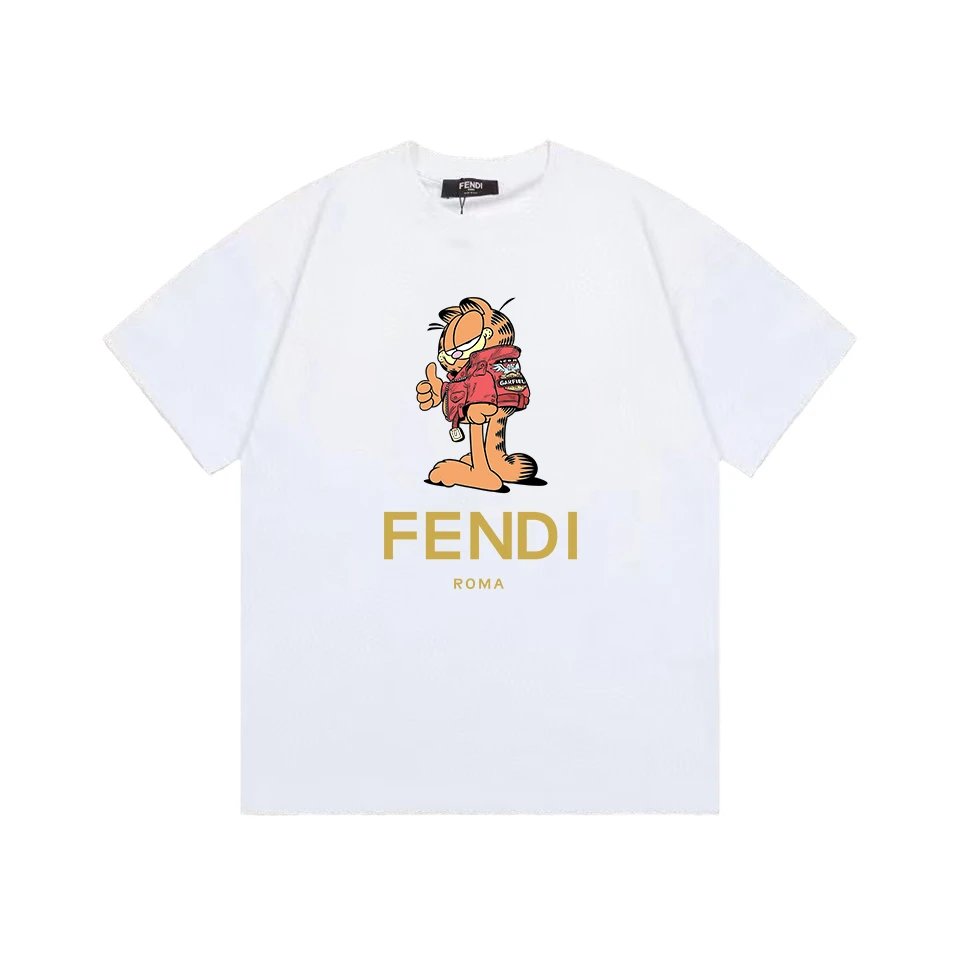 Fendi White Garfield Cotton T-Shirt Unisex Streetwear Tee