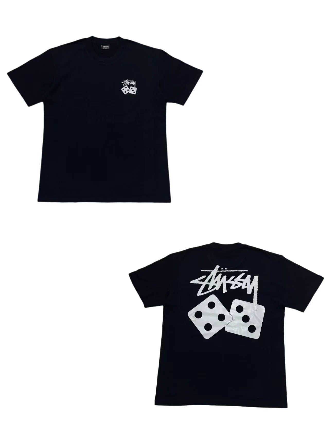 Stussy Black Dice Graphic Cotton Crew Neck T-Shirt