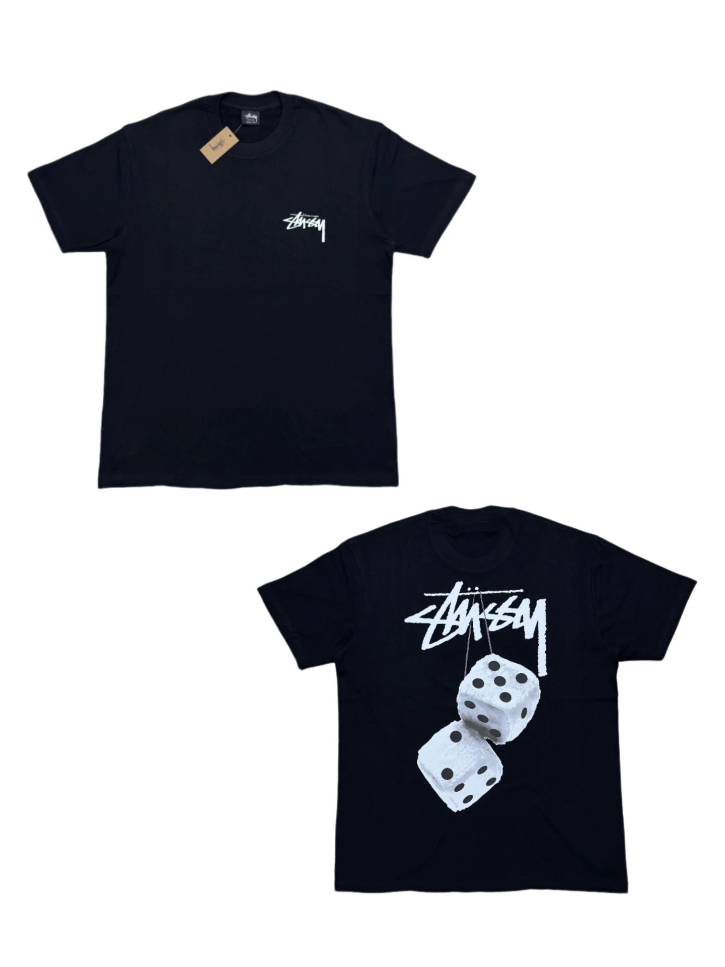 Stussy Black Cotton Small Logo Dice Back Unisex Tee