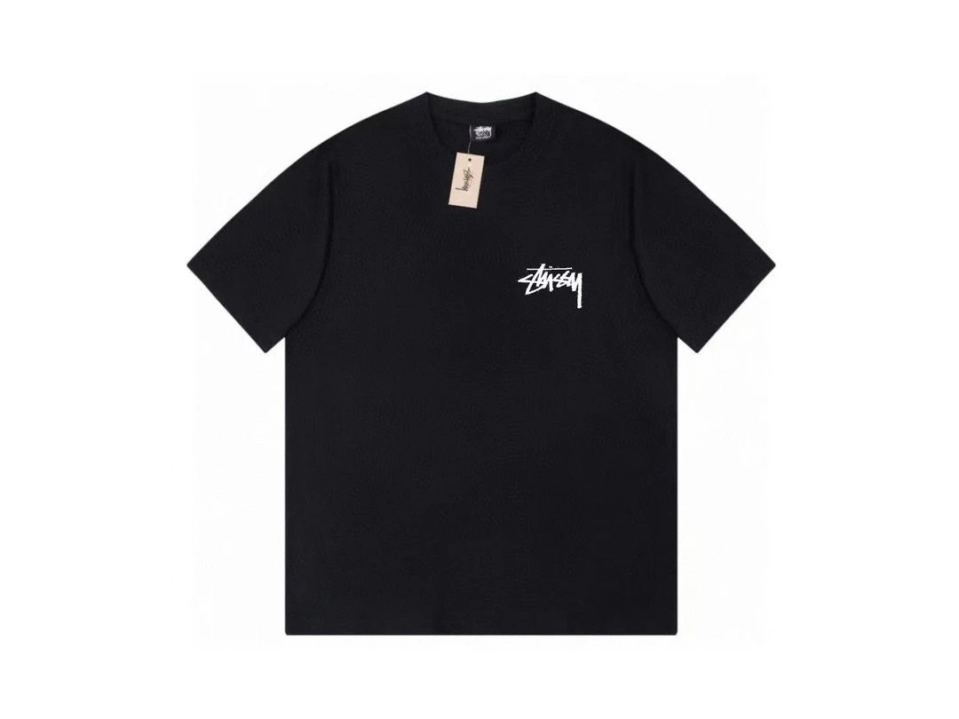 Stussy Black Cotton Short Sleeve Logo Tee, Unisex Casual