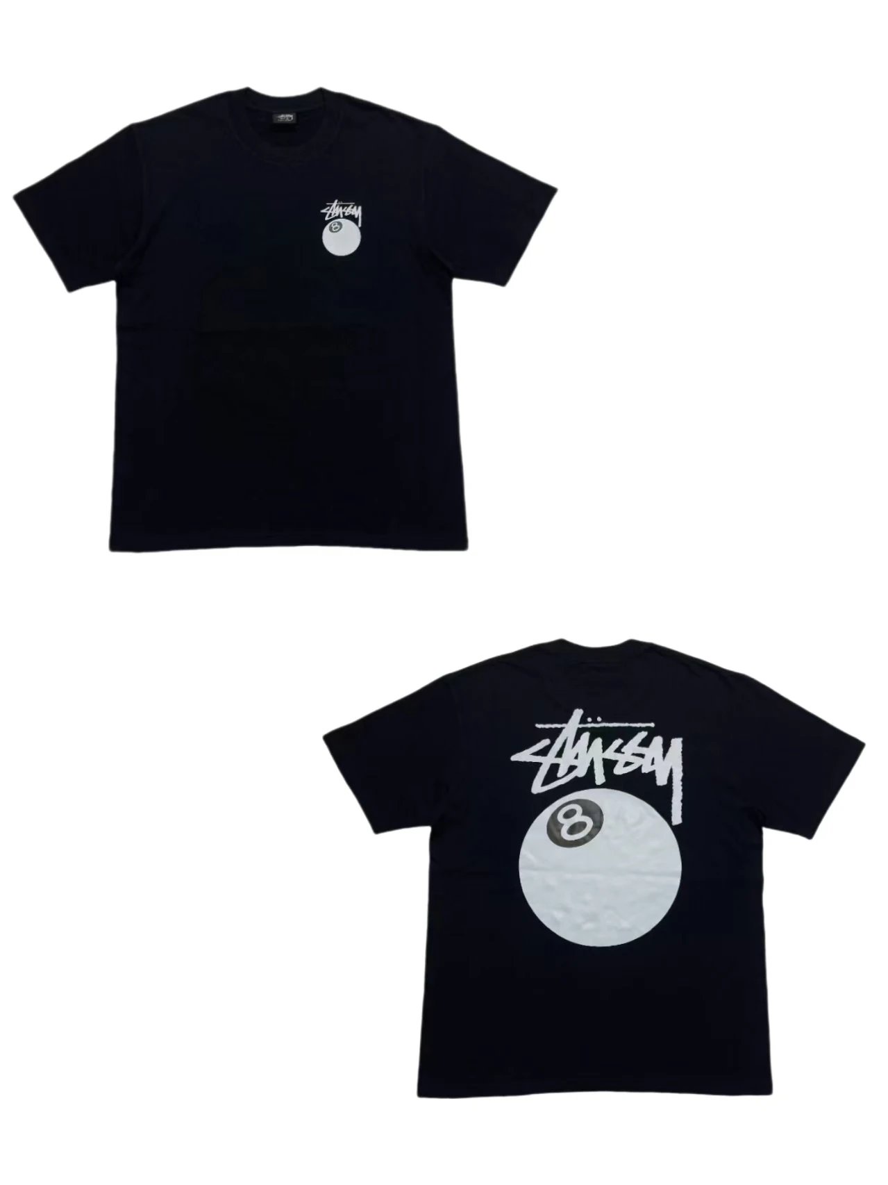 Stussy Black Cotton 8 Ball Graphic Oversized Unisex Tee